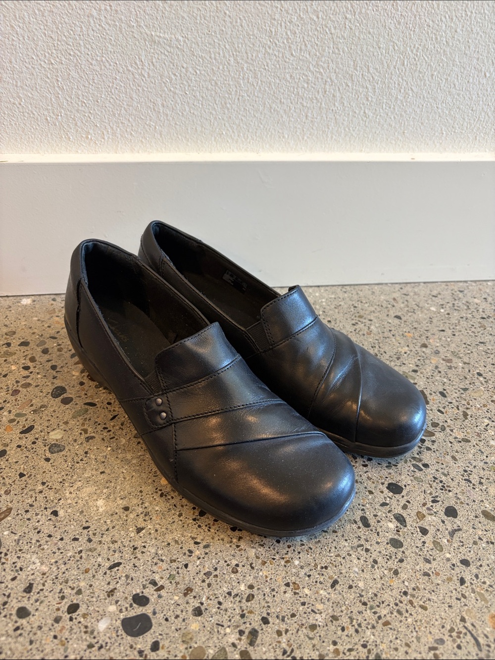 Clarks Black Leather Slip-On Loafers